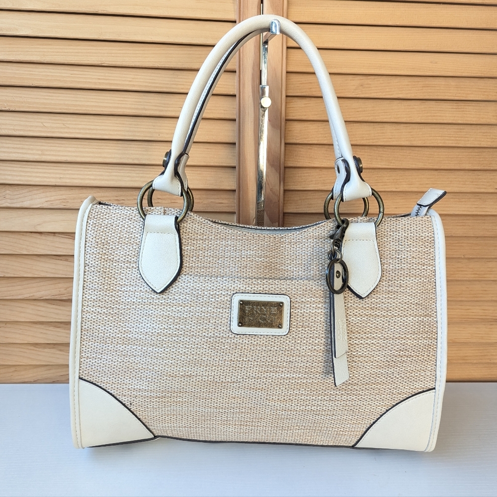 FRYE AND CO. Cream and Natural Woven Satchel